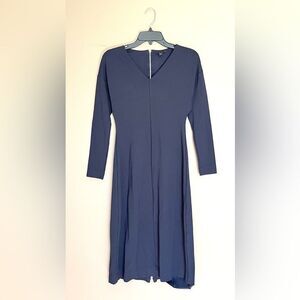 COS Navy V Neck Long Sleeve Minimalist Midi Dress